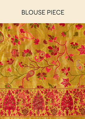 Mustard Yellow Saree with Floral Patterns image number 5